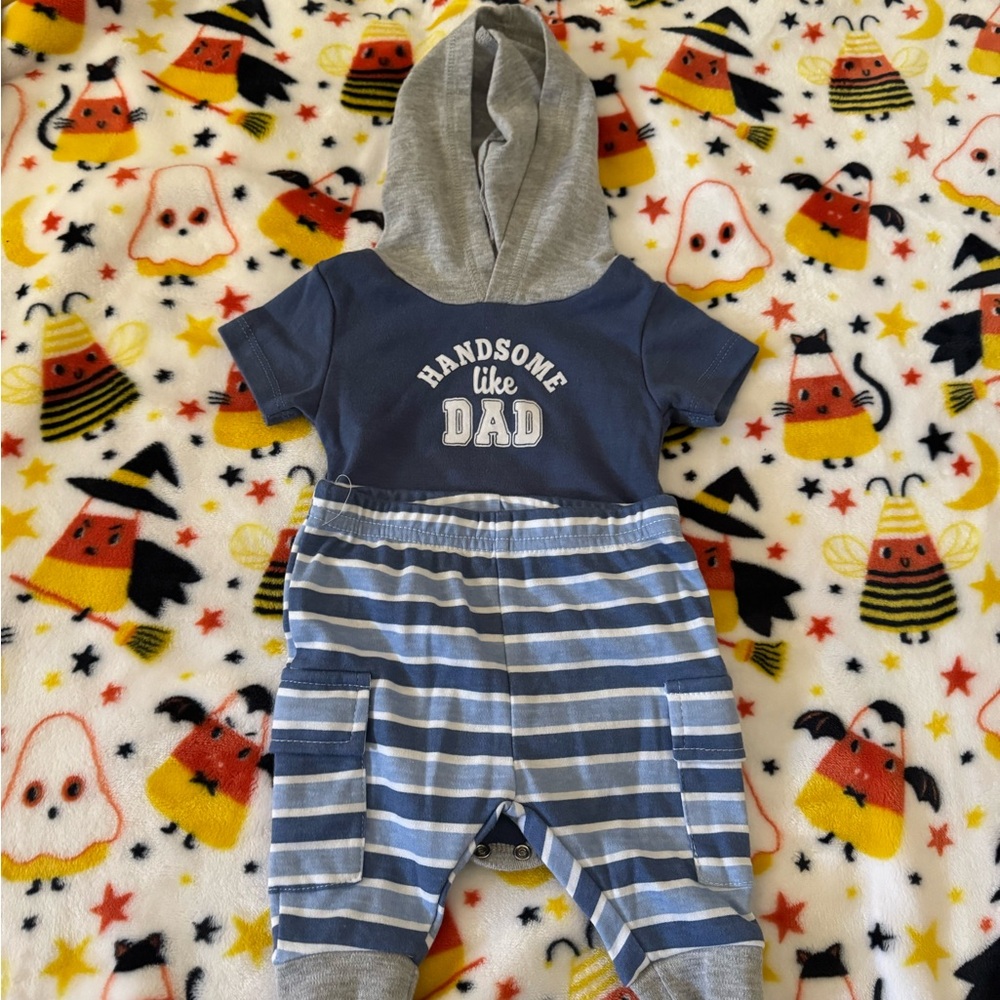 Blue and Gray Baby Outfit with Hood